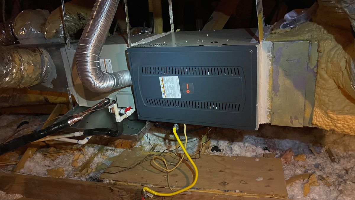 Highland Park HVAC — new horizontal gas furnace installed in attic